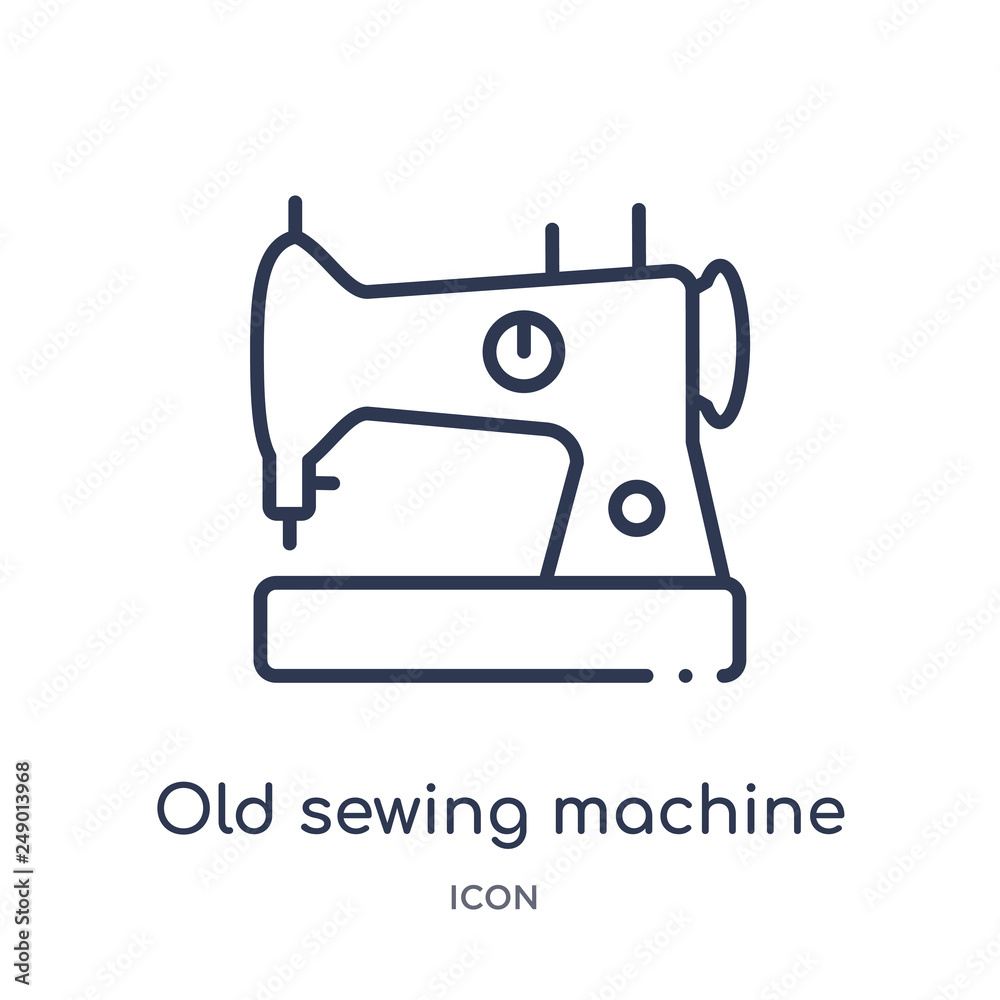 old sewing machine icon from sew outline collection. Thin line old sewing machine icon isolated on white background. old sewing machine icon from sew outline collection. Thin line old sewing machine icon isolated on white background.