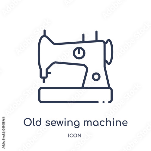 old sewing machine icon from sew outline collection. Thin line old sewing machine icon isolated on white background.