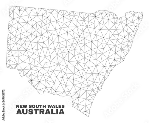Abstract New South Wales map isolated on a white background. Triangular mesh model in black color of New South Wales map. Polygonal geographic scheme designed for political illustrations.