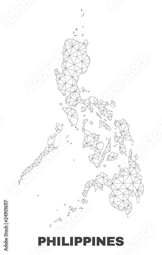 Abstract Philippines map isolated on a white background. Triangular mesh model in black color of Philippines map. Polygonal geographic scheme designed for political illustrations.