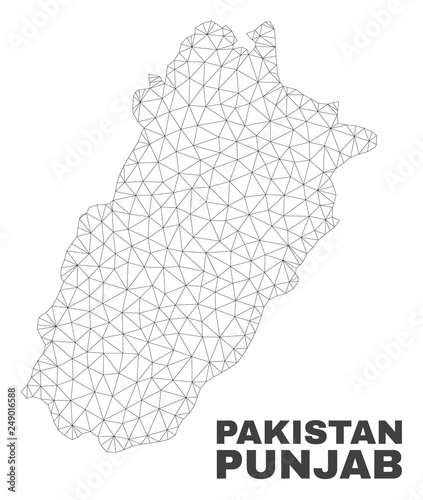 Abstract Punjab Province map isolated on a white background. Triangular mesh model in black color of Punjab Province map. Polygonal geographic scheme designed for political illustrations.