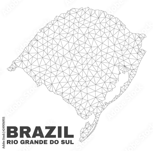 Abstract Rio Grande do Sul State map isolated on a white background. Triangular mesh model in black color of Rio Grande do Sul State map.