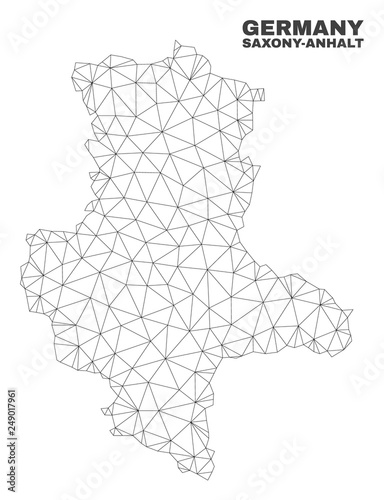 Abstract Saxony-Anhalt Land map isolated on a white background. Triangular mesh model in black color of Saxony-Anhalt Land map. Polygonal geographic scheme designed for political illustrations.