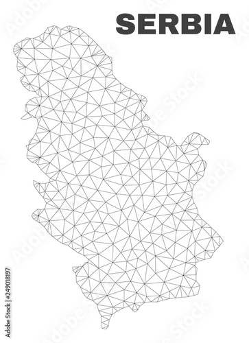 Abstract Serbia map isolated on a white background. Triangular mesh model in black color of Serbia map. Polygonal geographic scheme designed for political illustrations.