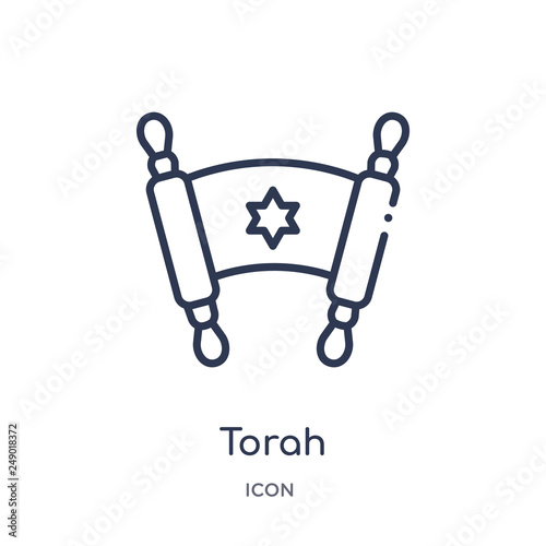 torah icon from religion outline collection. Thin line torah icon isolated on white background.