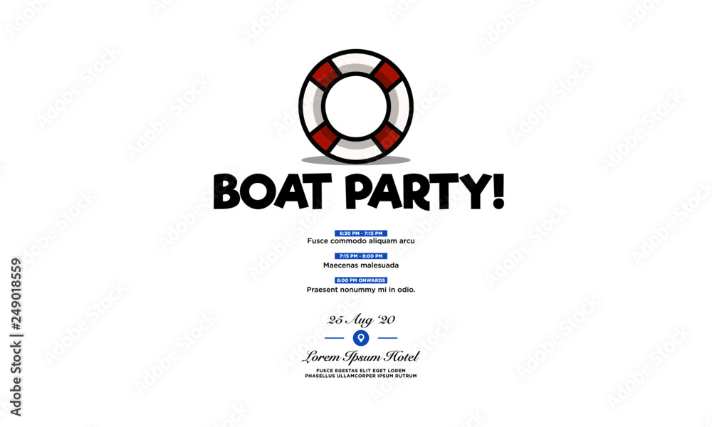Boat Party Invitation Design with Where and When Details