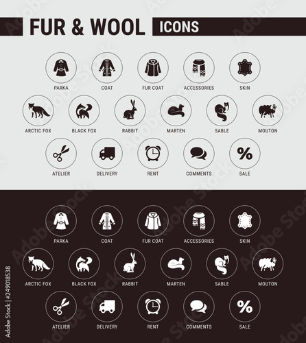 Fur and Wool Icons - vector symbols set of textile and animal for the web site or interface