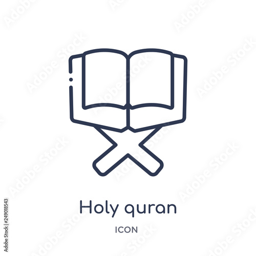 holy quran icon from religion outline collection. Thin line holy quran icon isolated on white background.
