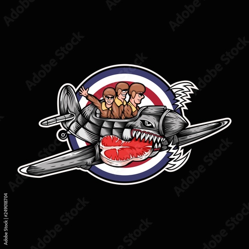 huricane plane meat three man vector illustration