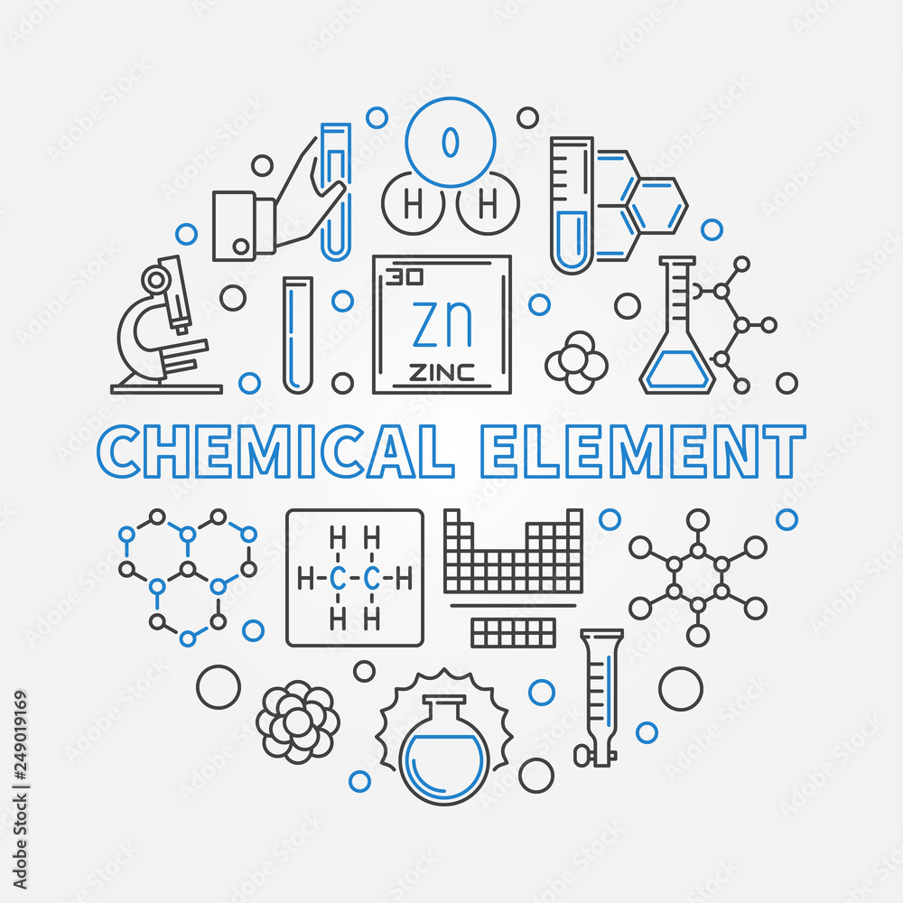 Chemical Element concept round outline illustration. Vector background Chemical Element concept round outline illustration. Vector background