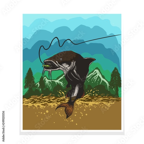 cat fish poster/flyer vector illustration