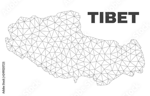 Abstract Tibet map isolated on a white background. Triangular mesh model in black color of Tibet map. Polygonal geographic scheme designed for political illustrations.