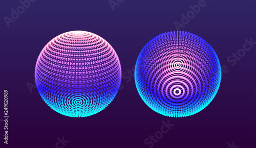 The sphere consisting of points. Global digital connections. Technology concept. Array with dynamic particles. 3D grid design. Vector illustration for science and technology.