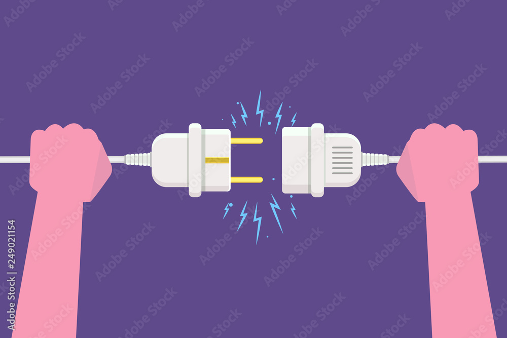 Foto Hand Disconnecting Plug with electricity spark