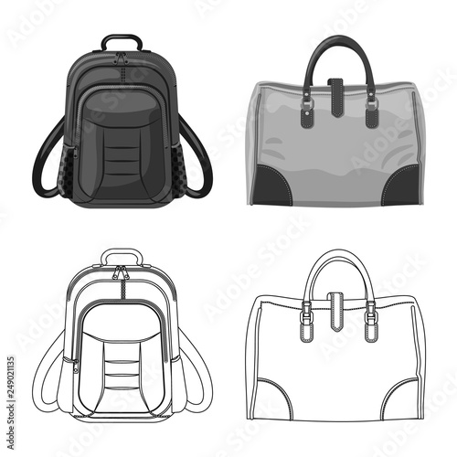 Vector illustration of suitcase and baggage icon. Collection of suitcase and journey stock symbol for web.