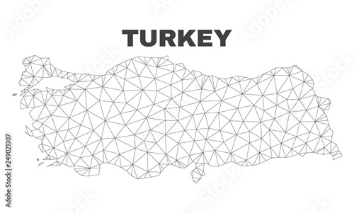 Abstract Turkey map isolated on a white background. Triangular mesh model in black color of Turkey map. Polygonal geographic scheme designed for political illustrations.
