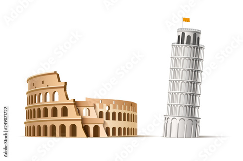 Vector famous italian landmark pisa tower coliseum
