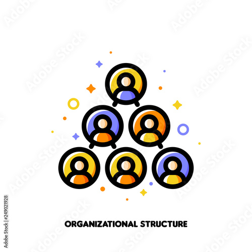 Company organizational structure icon for corporate management or business hierarchy concept. Flat filled outline style. Pixel perfect 64x64. Editable stroke