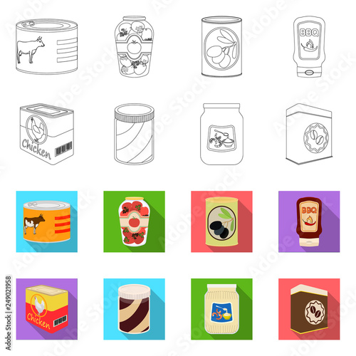 Vector design of can and food icon. Collection of can and package stock symbol for web.