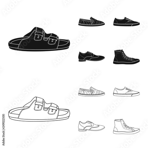 Vector illustration of shoe and footwear sign. Collection of shoe and foot stock vector illustration.