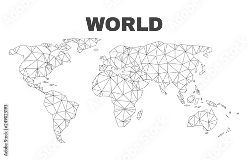 Fototapeta Naklejka Na Ścianę i Meble -  Abstract world map isolated on a white background. Triangular mesh model in black color of world map. Polygonal geographic scheme designed for political illustrations.