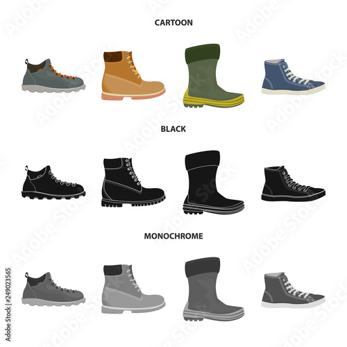 Vector illustration of shoe and footwear sign. Set of shoe and foot vector icon for stock.