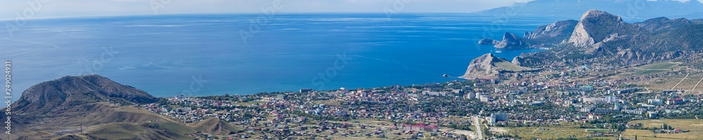 Panorama of the Crimean coast from the top of the mountain.