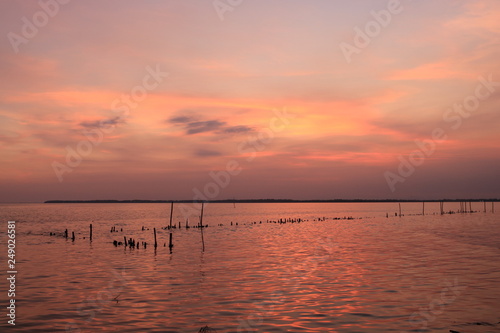 The sea and the sunset, colorful at Don Hoi lot. Samut songkhram province. Country Thailand - Image 