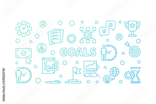 Goals colored outline illustration - vector business concept banner on white background