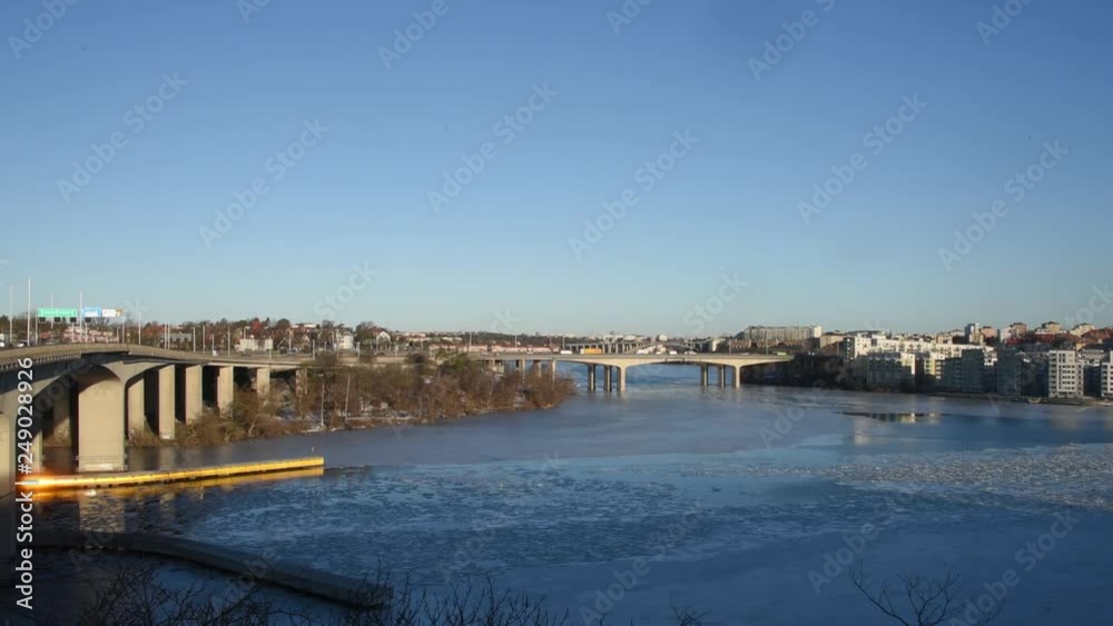 Sunny morning winter view over a icy lake Mälaren in Stockholm Sunny morning winter view over a icy lake Mälaren in Stockholm