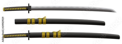 Katana (Japanese sword) illustration set. Samurai's weapon. Katana with  sheath. photo