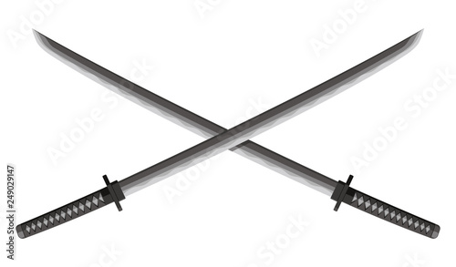 Crossed Katanas (Japanese swords) illustration. Samurai's weapon.