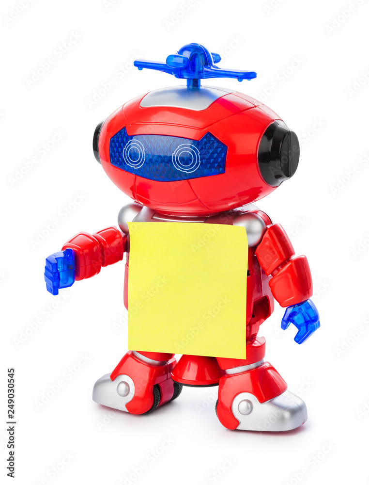 Fototapeta premium Toy robot with blank paper