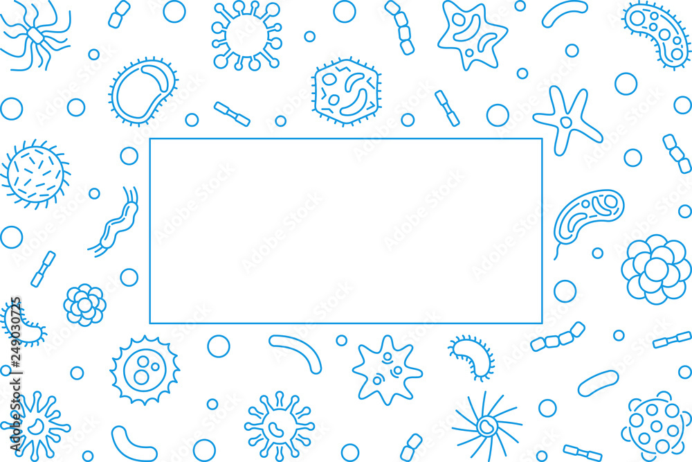 Bacteriology blue horizontal frame with empty space for text - vector concept illustration