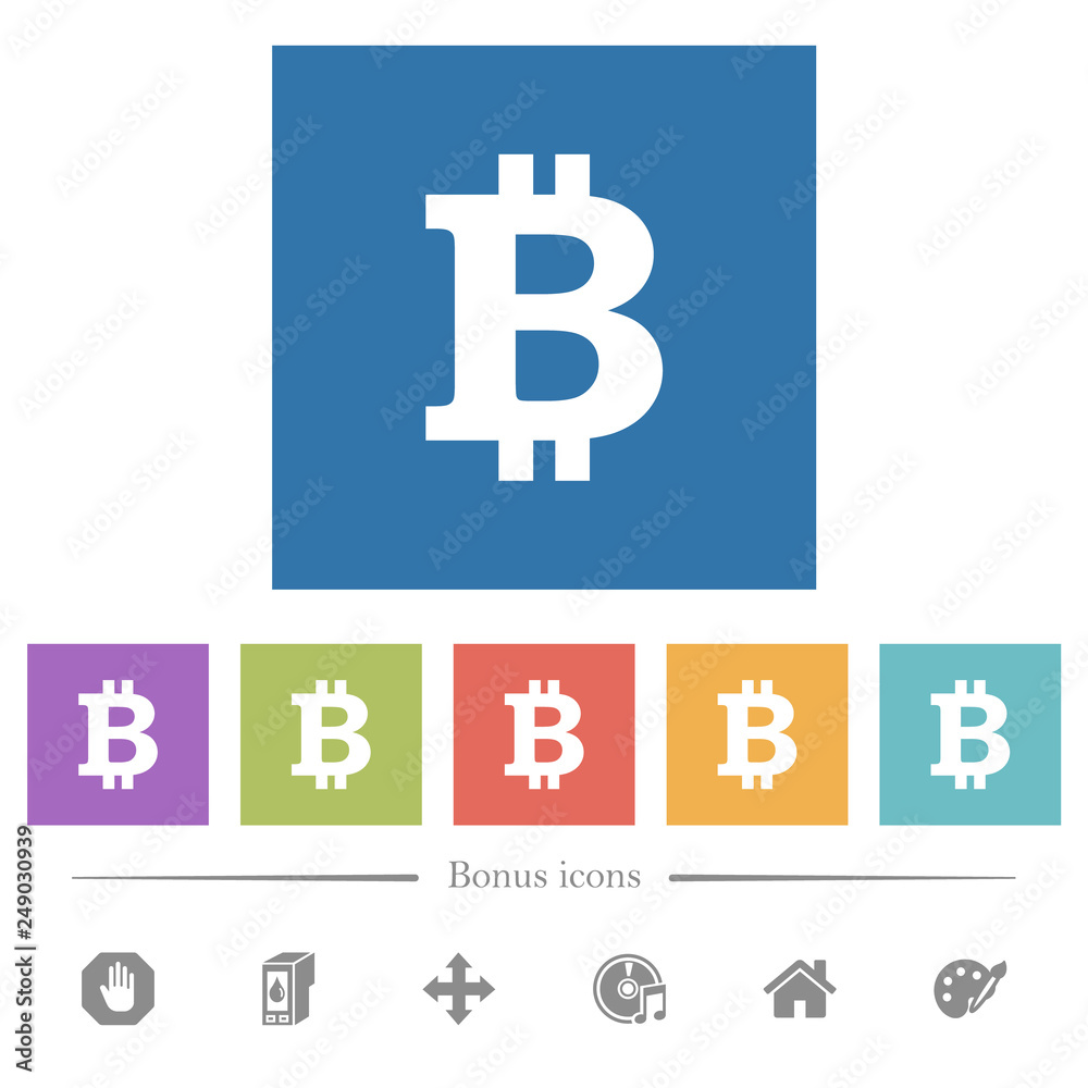 Bitcoin sign flat white icons in square backgrounds Bitcoin sign flat white icons in square backgrounds