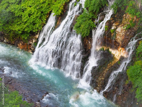 Beautiful natural waterfall named “Shirahige waterfalls” in Biei, Hokkaido, Japan.
