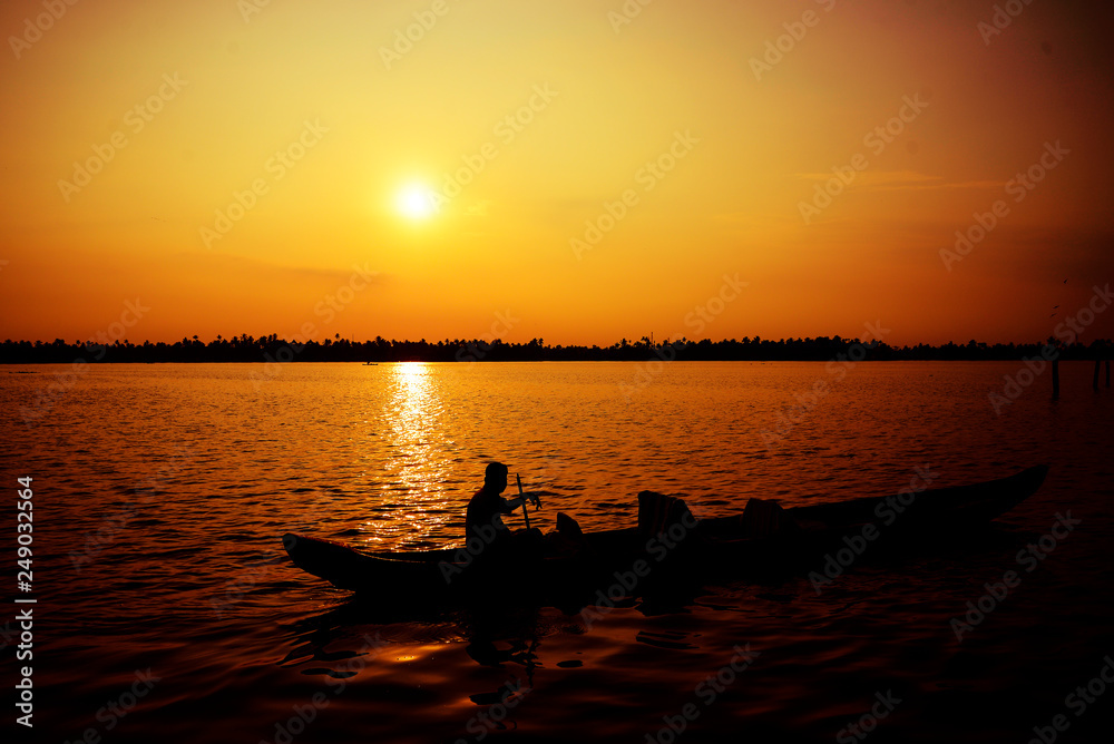 Beautiful sunset in Alleppey Kerala, India