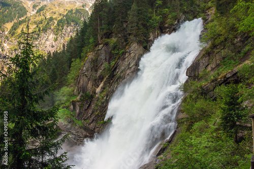 View Alpine inspiring Krimml waterfall in mountains