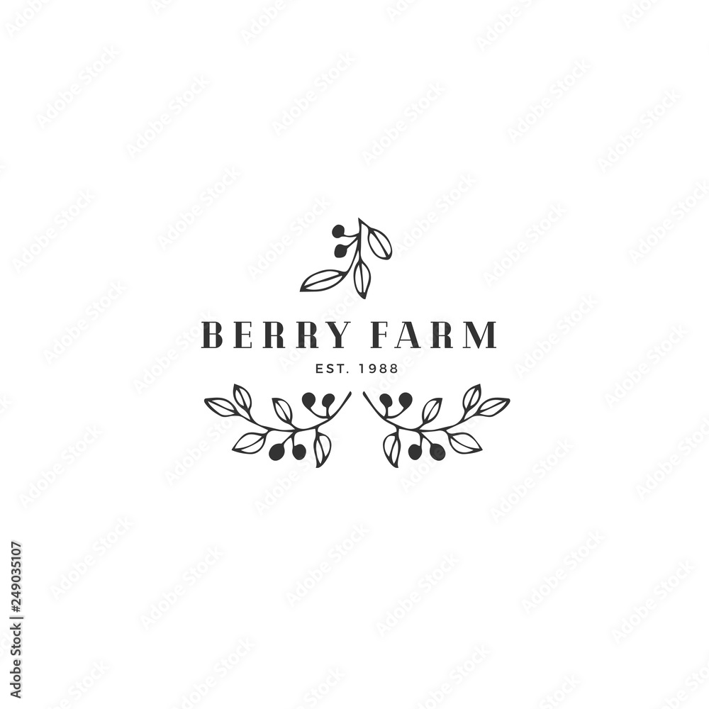 Floral hand drawn logo template in elegant and minimal style.