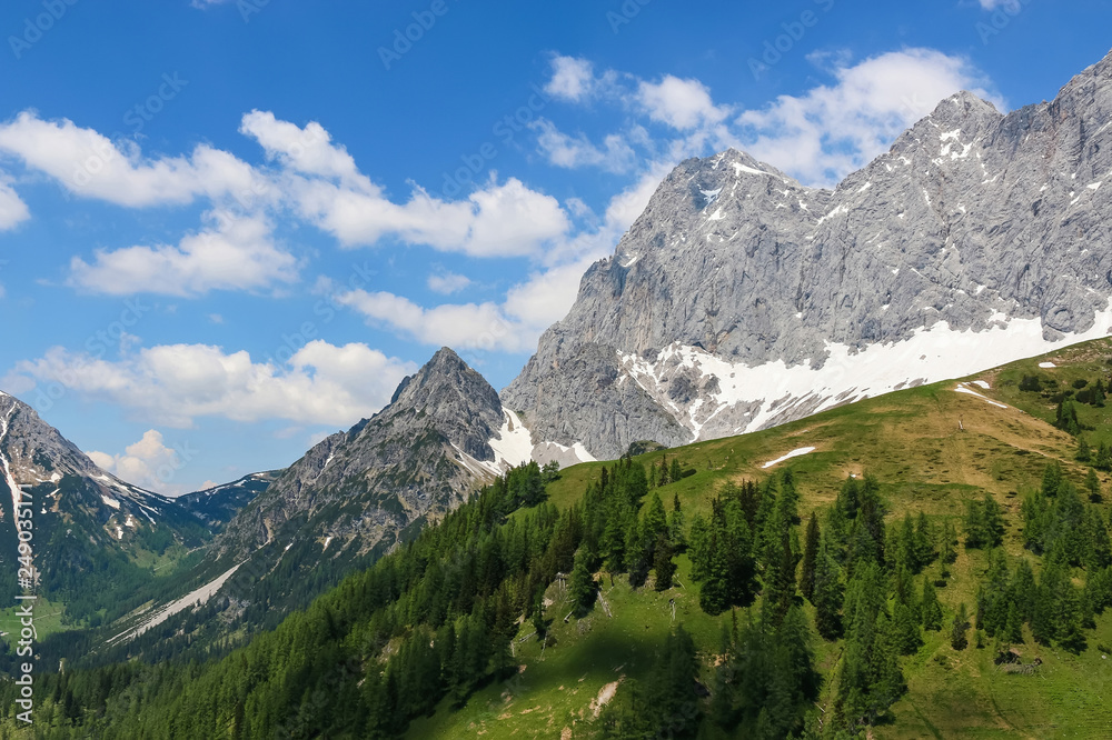 View closeup Alpine mountains in National park Dachstein, Austria, Europe