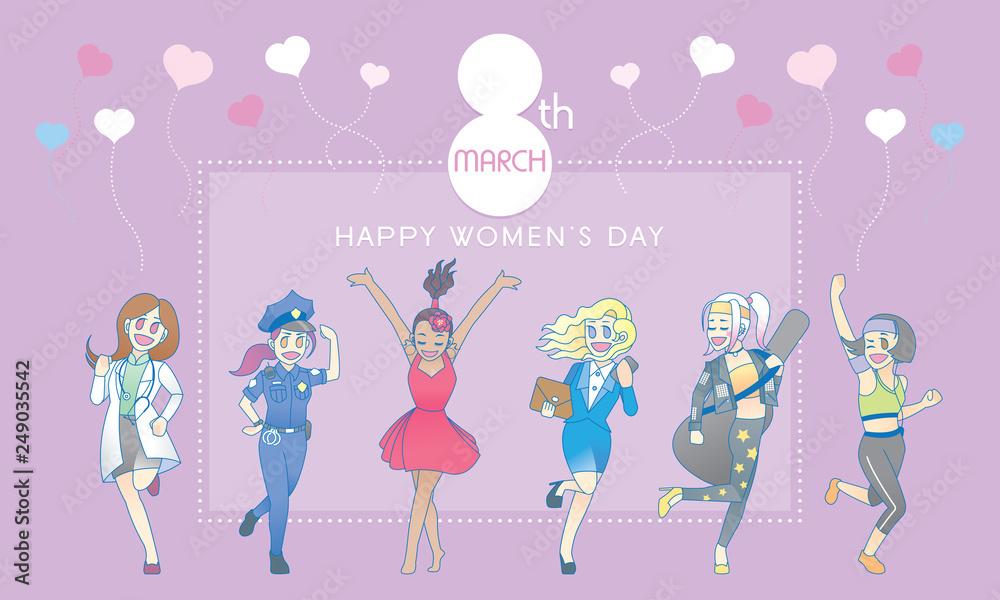 A group of modern females celebrating International Women's Day. Vector.