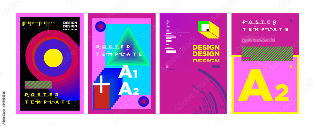 Abstract Geometric Collage Poster Design Template in Trendy vivid colors