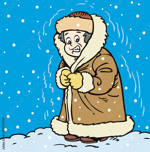 A man trembles in winter clothes