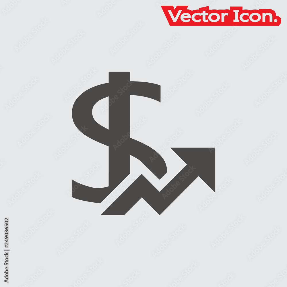 Dollar Growth icon isolated sign symbol and flat style for app, web and digital design. Vector illustration. Dollar Growth icon isolated sign symbol and flat style for app, web and digital design. Vector illustration.