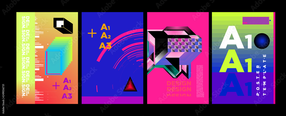 Obraz premium Abstract Geometric Collage Poster Design Template in Trendy vivid colors