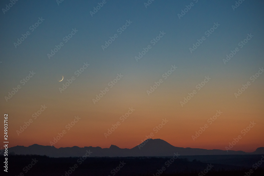 view of Elbrus at sunset. panoramic view. long exposure. Caucasian mountains view of Elbrus at sunset. panoramic view. long exposure. Caucasian mountains
