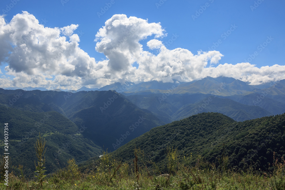 Closeup view mountains and valley scenes in national park Caucasus, Russia