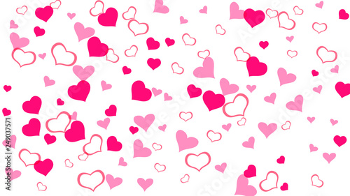 Romantic background. Red on White fond Vector. Red hearts of confetti are falling. Design element for wallpaper, textiles, packaging, printing, holiday invitation for wedding.