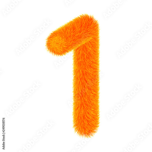 Colourful cartoon fluffy and furry number. Fur number and element. Vector isolated on white background. Funny fur element for game design. - Vector, EPS10