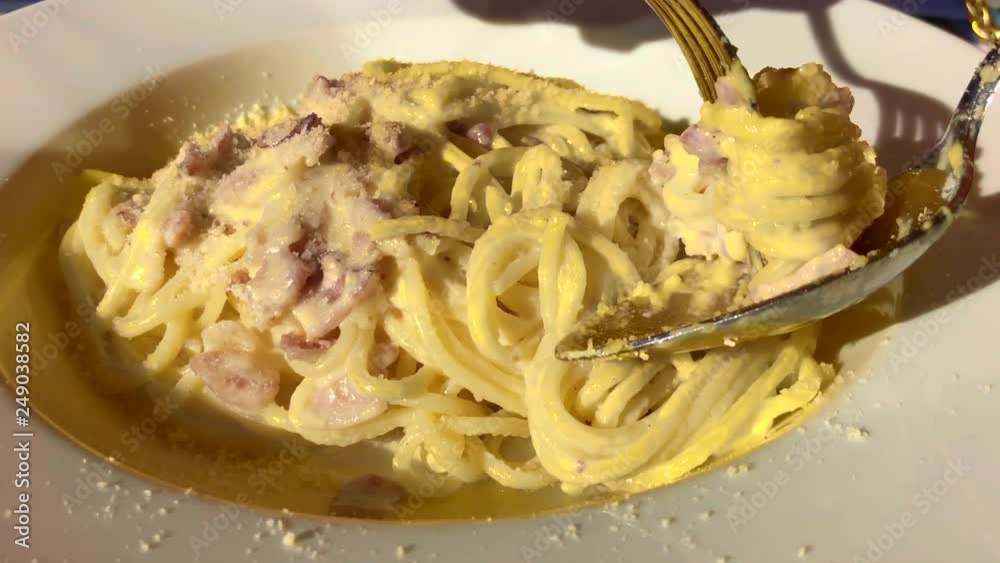 Eating Spaghetti Carbonara with a Fork. Eating Spaghetti Carbonara with a Fork.